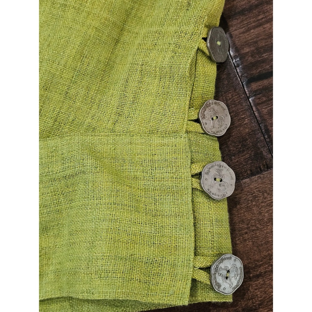 RARE Boho Dancing Ladies Lime Green 100% Hemp Cowl Neck Coin Buttons M - Picture 6 of 13